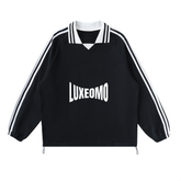Contrast Striped Lapel Collar Sweatshirt